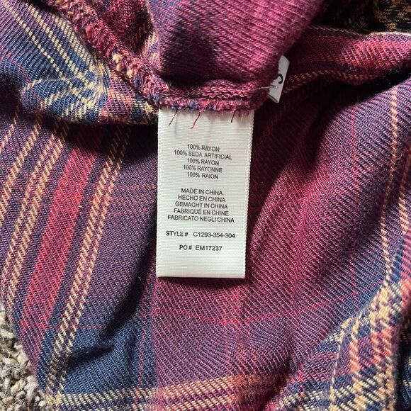 Cloth and Stone Blouse Top Women's Small Multicolor Plaid Boat Neck Casual Wear - Picture 4 of 7